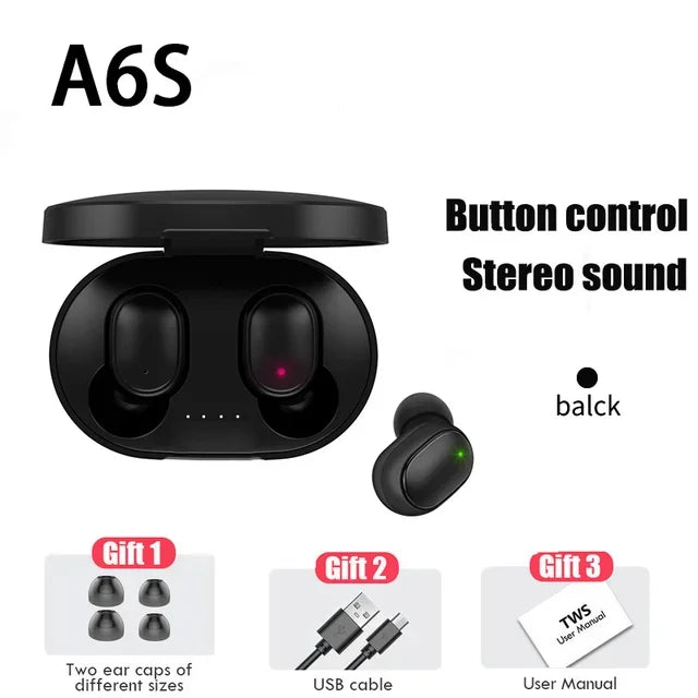 TWS A6S Headset Wireless Earphones Bluetooth Headphones Sport Stereo Bluetooth Earbuds for iPhone 15 Huawei Xiaomi Redmi Phones