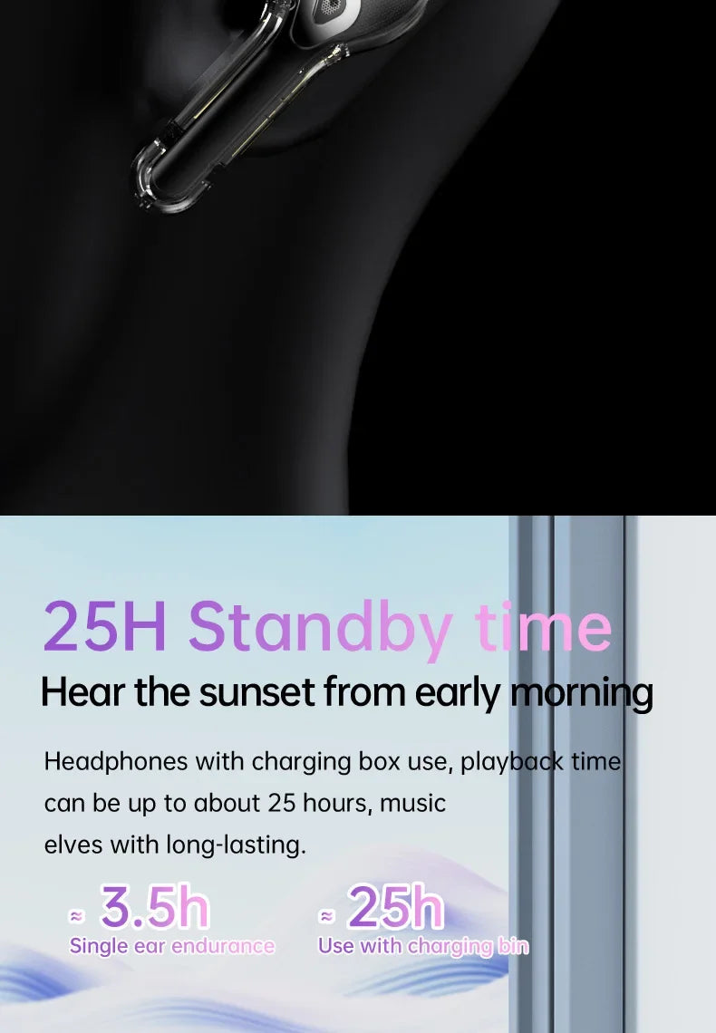 True Wireless Bluetooth Earbuds 5.4 Earphones ANC Noise Reduction Stereo Bass HD Mic Gamer Headset with LED Touch Screen Control