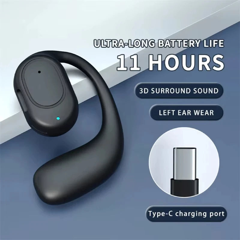 Wireless Single Ear Buds with Earhooks Bt 5.3 Earpiece Sports Headphones Over-Ear Running Workout Wrap-Around Earbuds
