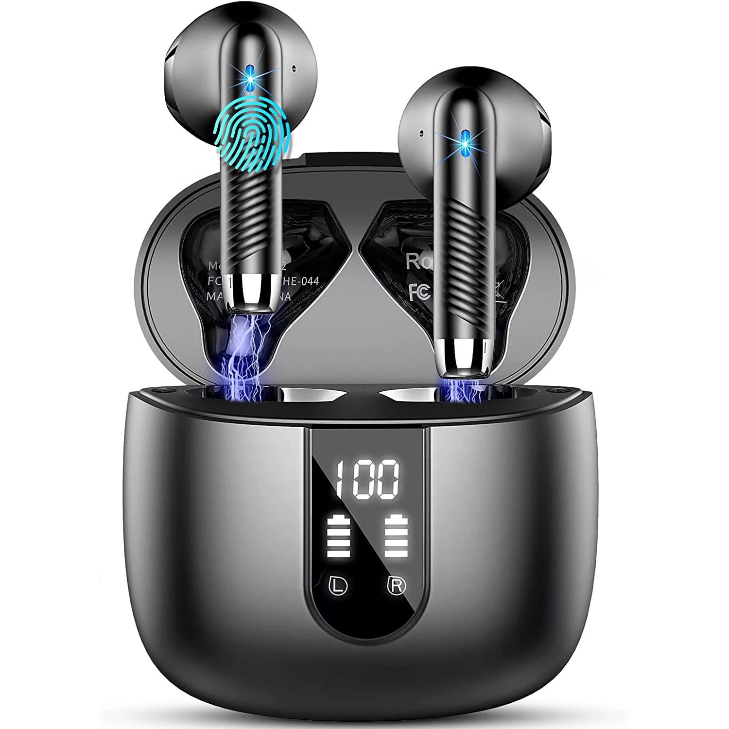 HE050A Wireless Earbuds, Bluetooth 5.3, 4 ENC Noise Canceling Mic, 40H LED Display Charging Case, IP7 Waterproof in-Ear Earbuds.