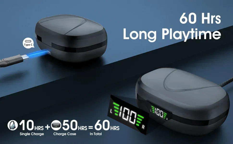 Wireless Earbuds Bluetooth 5.4 Headphones Stereo Ear Buds, ENC Noise Cancelling Mic,IPX7 Waterproof Earphones with Hook Earphone