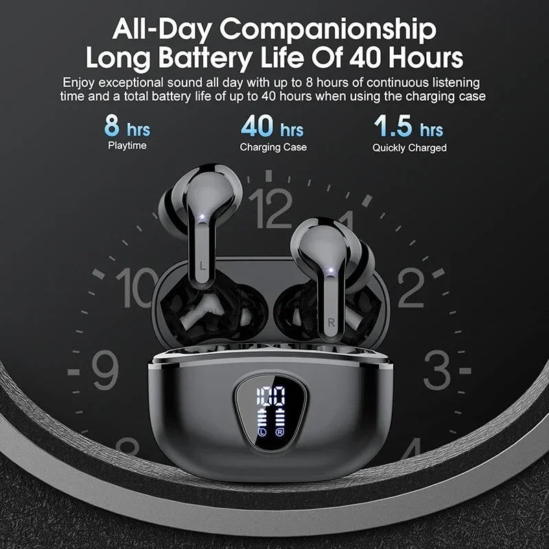 Wireless Ear Buds BT5.4 with LED Display IP7 Earphones HiFi Stereo Earbuds ENC Noise Cancelling Headphones with 48H Play Time
