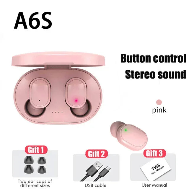 TWS A6S Headset Wireless Earphones Bluetooth Headphones Sport Stereo Bluetooth Earbuds for iPhone 15 Huawei Xiaomi Redmi Phones