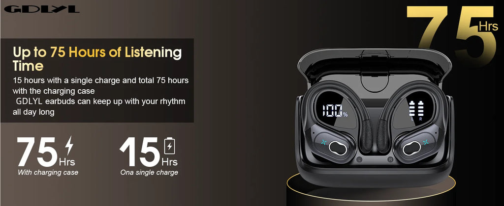 Wireless Earbuds 5.4 Bluetooth Headphones Sports Ear Buds with Earhooks 75H Playtime Wireless Headphones for Workout Waterproof