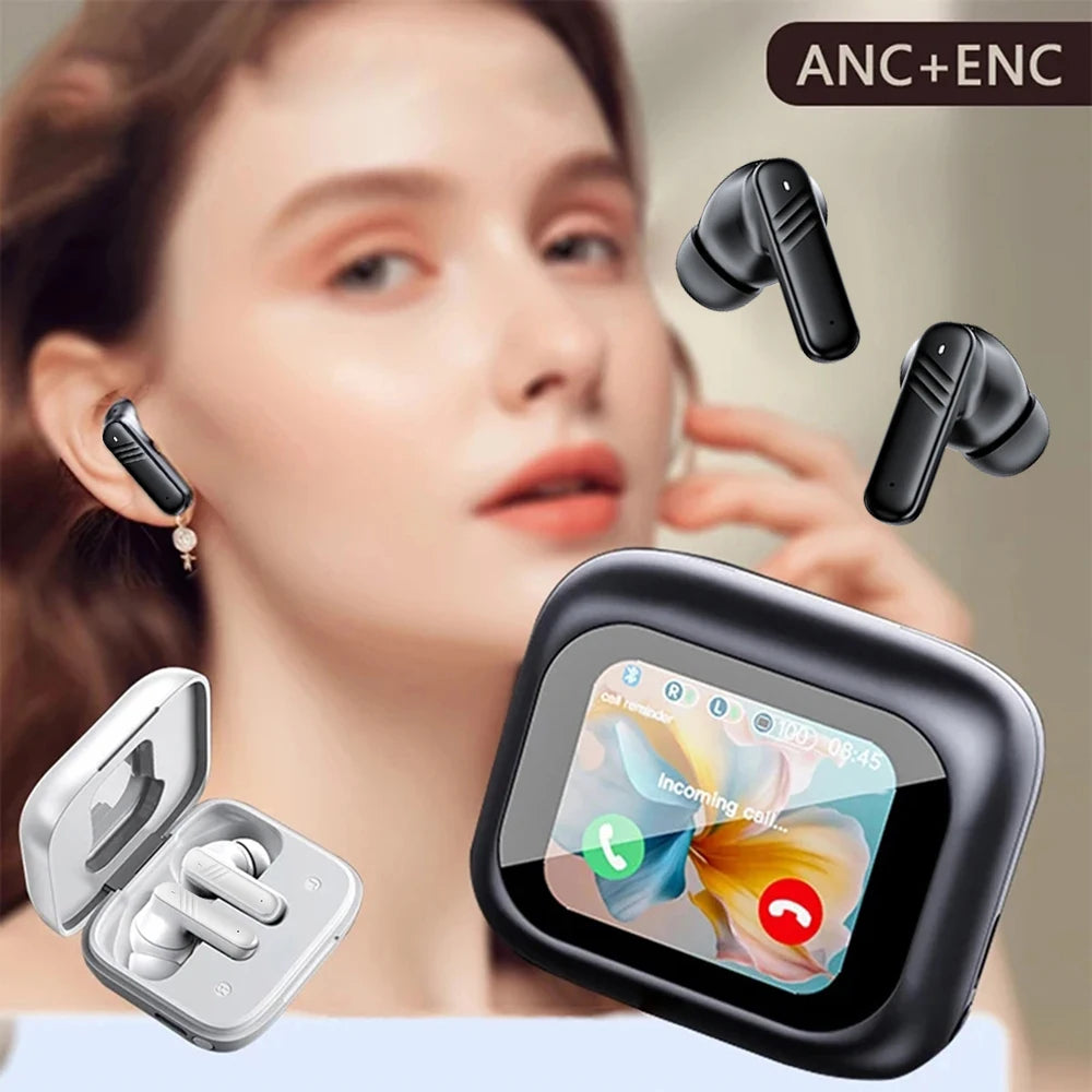 Wireless Earbuds With Touch Screen In-Ear Earphone ANC Noise Cancellation Long Battery ENC Mic Compatible For IOS Android