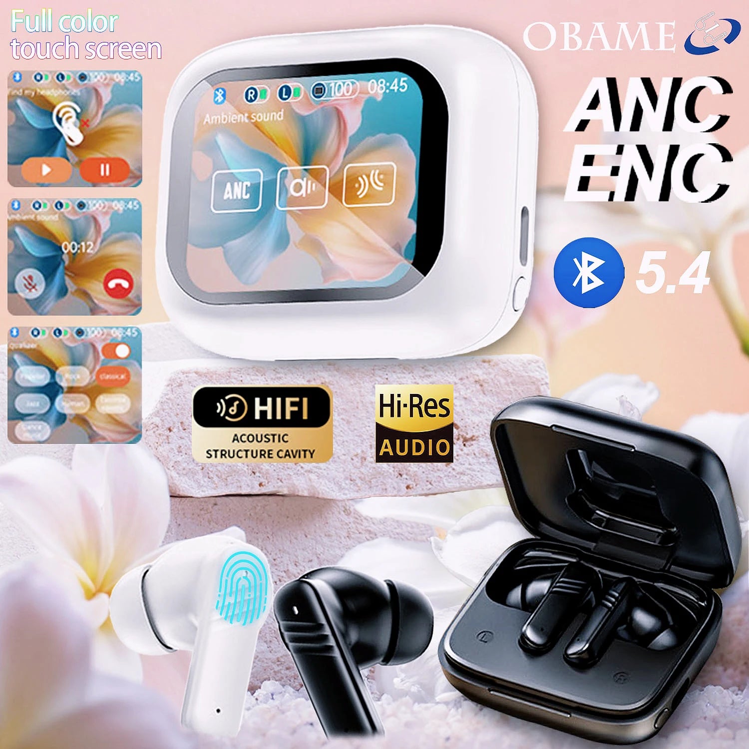 2025 New Wireless Earbuds With Touch Screen In-Ear Earphone ANC Noise Cancellation Long Battery ENC Compatible With IOS Android