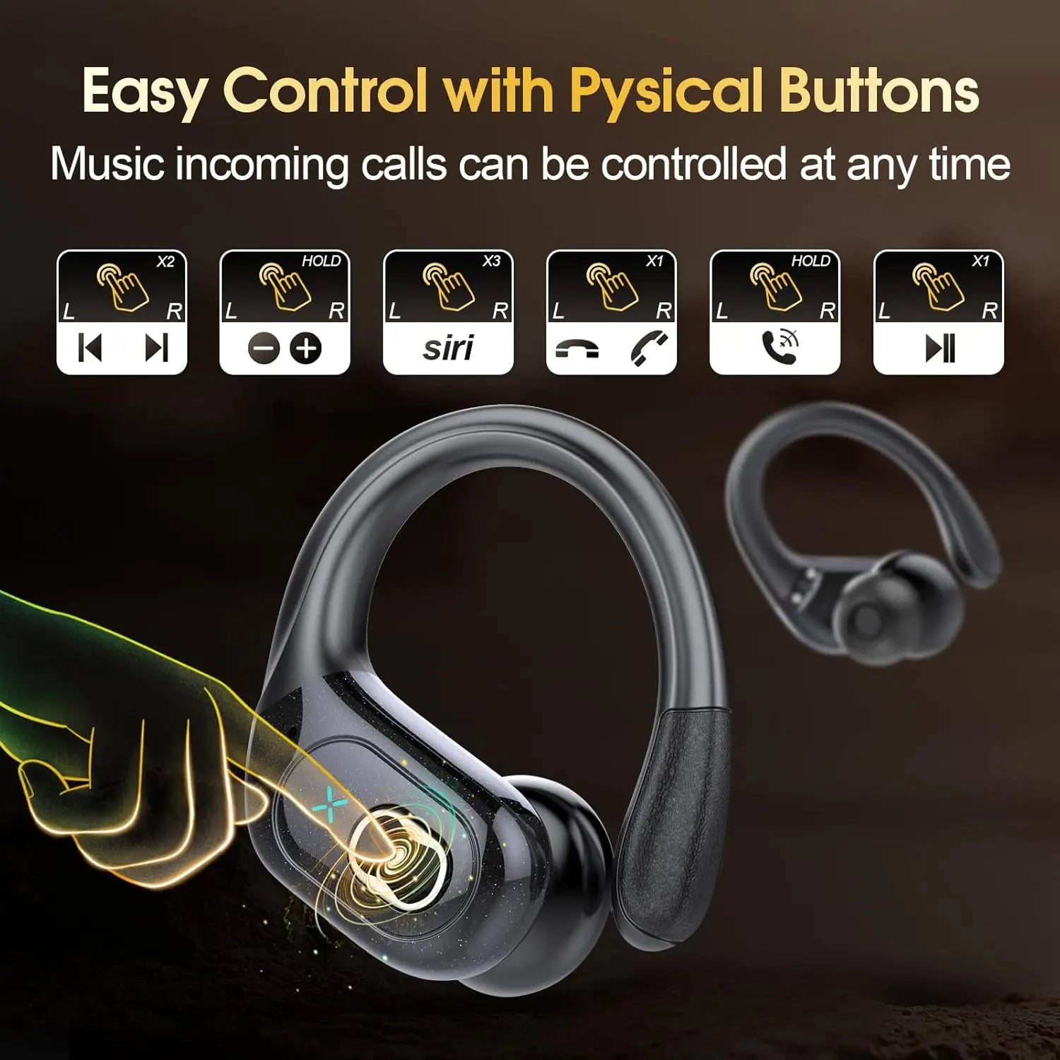 Wireless Earbuds 5.4 Bluetooth Headphones Sports Ear Buds with Earhooks 75H Playtime Wireless Headphones for Workout Waterproof