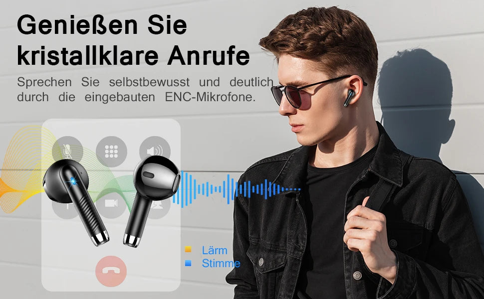HE050A Wireless Earbuds, Bluetooth 5.3, 4 ENC Noise Canceling Mic, 40H LED Display Charging Case, IP7 Waterproof in-Ear Earbuds.