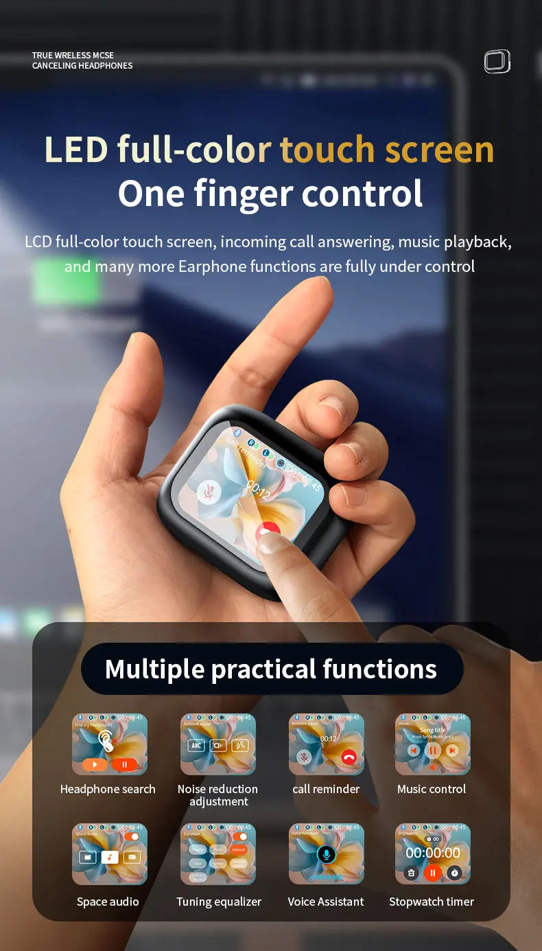 2025 New Wireless Earbuds With Touch Screen In-Ear Earphone ANC Noise Cancellation Long Battery ENC Compatible With IOS Android