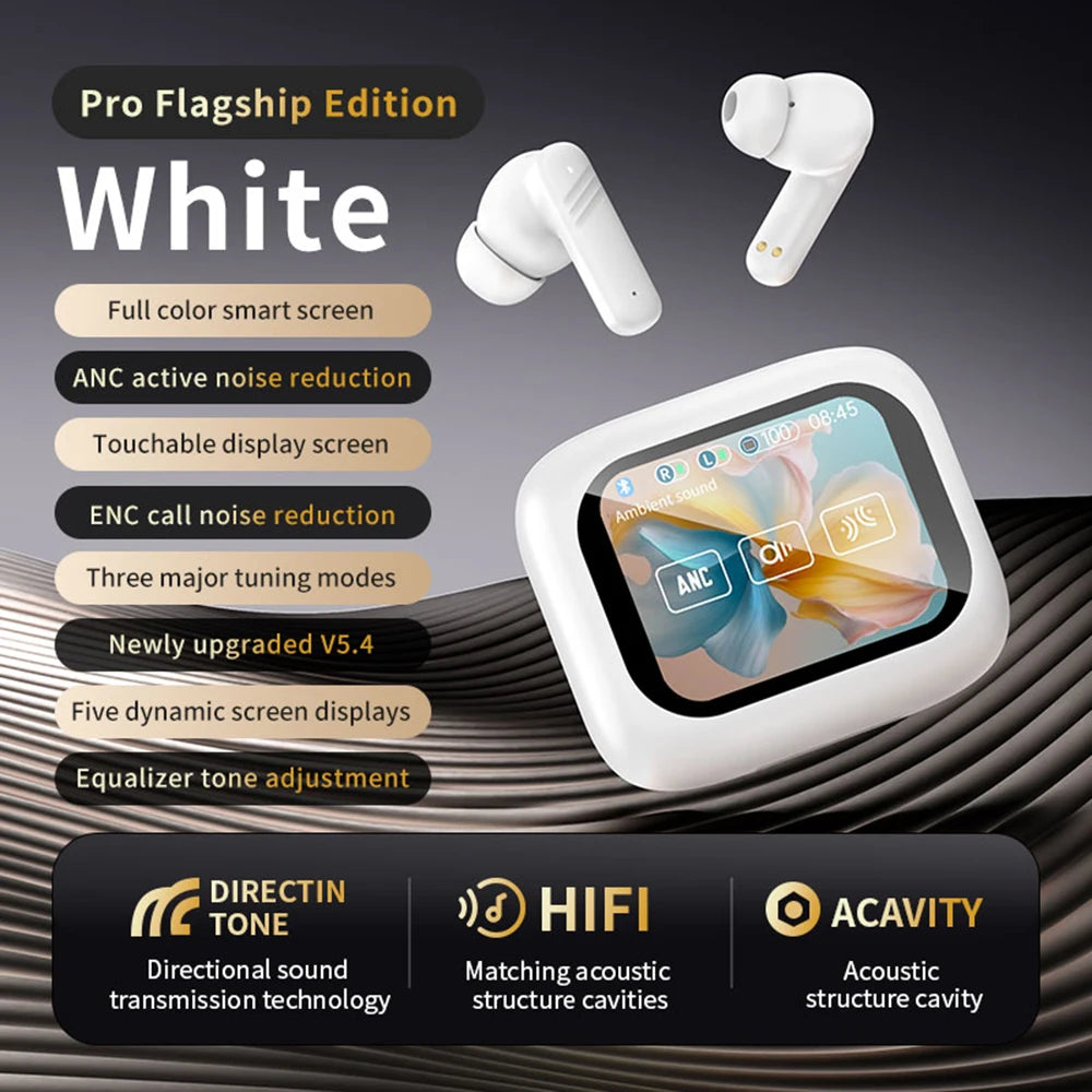 Wireless Earbuds With Touch Screen In-Ear Earphone ANC Noise Cancellation Long Battery ENC Mic Compatible For IOS Android