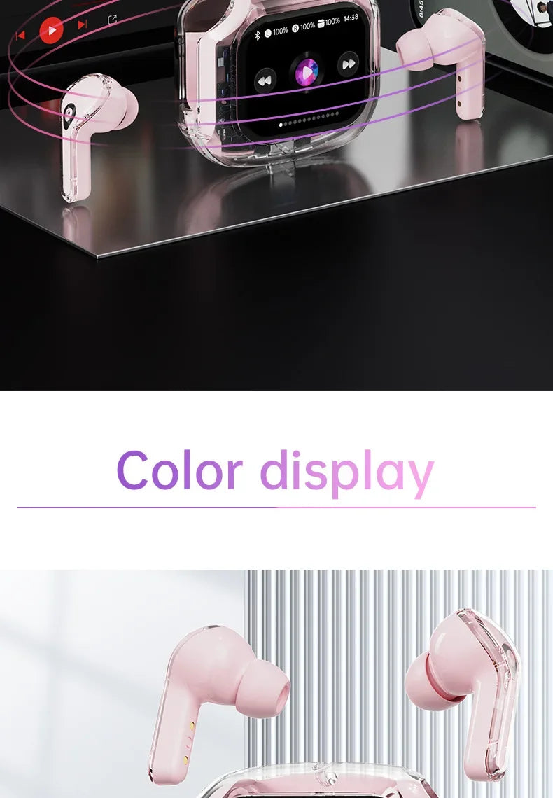 True Wireless Bluetooth Earbuds 5.4 Earphones ANC Noise Reduction Stereo Bass HD Mic Gamer Headset with LED Touch Screen Control