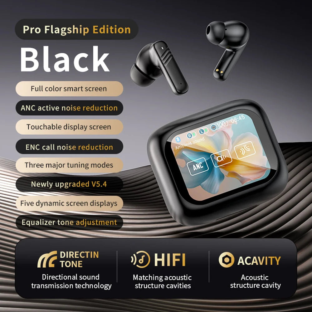 Wireless Earbuds With Touch Screen In-Ear Earphone ANC Noise Cancellation Long Battery ENC Mic Compatible For IOS Android