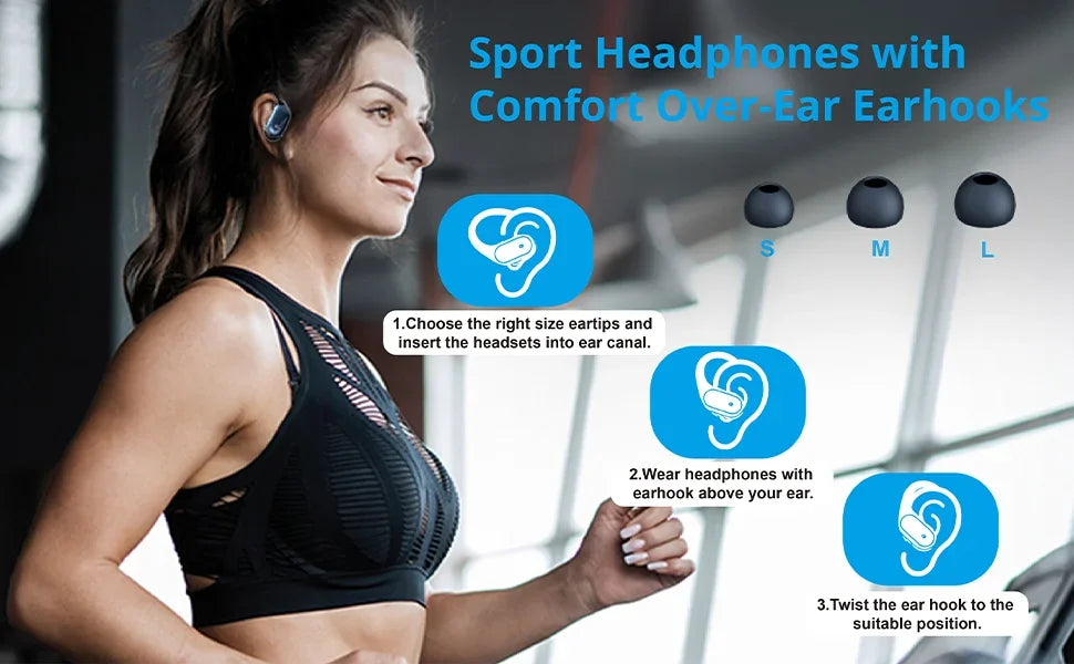 Wireless Earbuds Bluetooth 5.4 Headphones Stereo Ear Buds, ENC Noise Cancelling Mic,IPX7 Waterproof Earphones with Hook Earphone