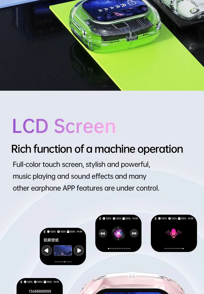 True Wireless Bluetooth Earbuds 5.4 Earphones ANC Noise Reduction Stereo Bass HD Mic Gamer Headset with LED Touch Screen Control