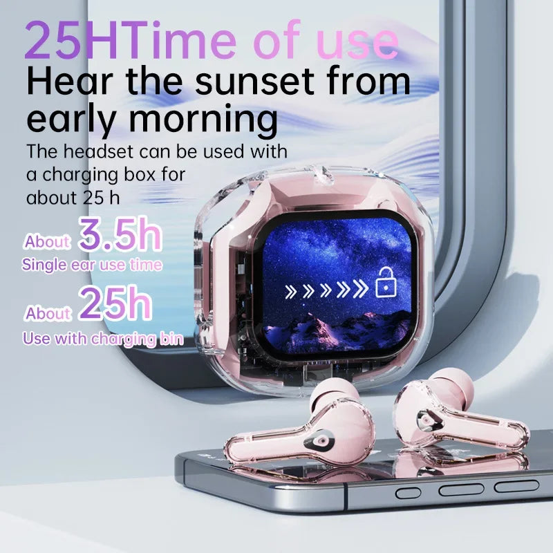 True Wireless Bluetooth Earbuds 5.4 Earphones ANC Noise Reduction Stereo Bass HD Mic Gamer Headset with LED Touch Screen Control