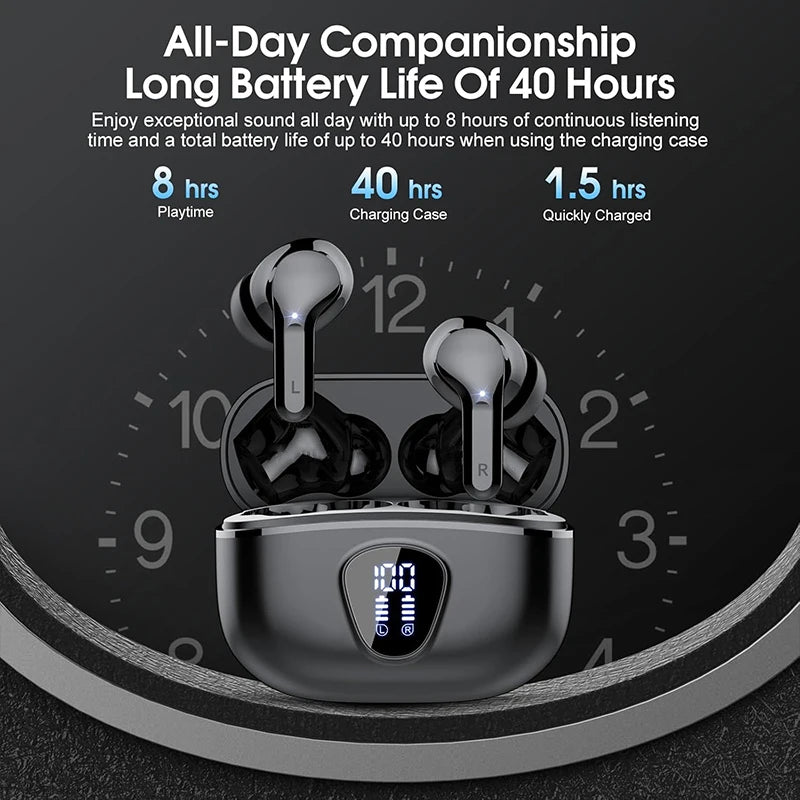 Wireless Ear Buds BT5.4 with LED Display IP7 Earphones HiFi Stereo Earbuds ENC Noise Cancelling Headphones with 48H Play Time